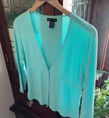 Vintage NY&CO Cardigan Turquoise One Button Long Sleeves Women 90s/Y2K