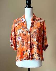 MOA MOA | Orange Floral Button Down Crop Top Sz XL