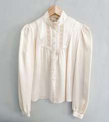 Jessica's Gunnies  Victorian Style Blouse Satin Cream Ivory Satin 1970s