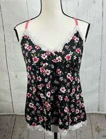 Marilyn Monroe Pajama Tank Top Camisole Black Floral White Lace Pink Straps