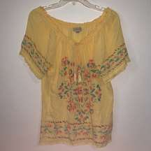 Live and Let Live Floral Boho Blouse Ties Yellow L