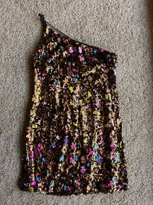 Dress The Population Sequin One Shoulder Mini Dress