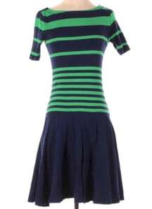 LRL Lauren Jeans Co Dress Navy w/Green Stripe Sz L