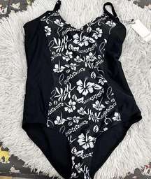 NWT  | womens black floral one piece swimsuit size XL