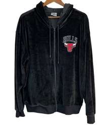 NBA Chicago‎ Bulls Sweatshirt Jacket Hoodie Zip Up Womens Size XL Black Velour