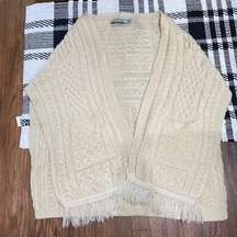 Aran Crafts 100% Merino Wool Cardigan Poncho Sweater Fringe  Made In Ireland