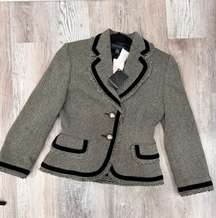 Womens  Petite Jacket Size 2P Gray Black Blazer Two Buttons