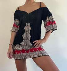 Crochet Printed Mini Dress
