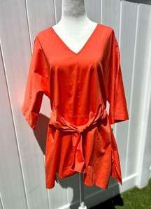 NWT Natori tie front cotton poplin tunic blouse shirt small