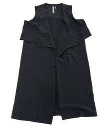 NY Collection Vest Women Small Black Midi Open Front Midi Layered Ruffle Poly