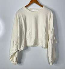 Oak + Fort Cream Balloon Sleeves Cropped Sweatshirt Size Large