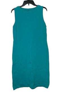 Talbots Rib Round Neck Shift Midi Dress Women 10 Sleeveless Stretch Teal Green