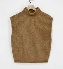 NEW Madewell Stimpson Sweater Vest Chunky Wool Blend Mock Neck Brown Women's S