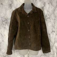 Vintage Dark Brown Leather Button Down Jacket Coat Shacket size Large