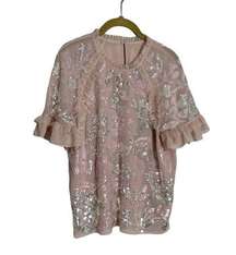 Needle & Thread NWT Sequin Floral Gloss Ruffle Tulle Blouse Small