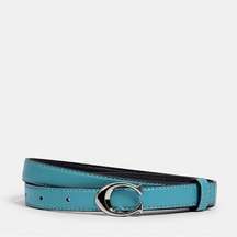 NWT coach Signature Buckle Belt~size Small 18mm Silver Aqua Blue.