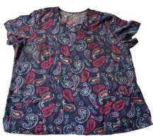 Butter soft stretch woman's blue paisley scrub top 2XL