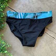 Gottex Swim Bikini Bottom Animal Print Banded Black Blue Size 6