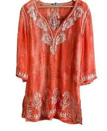 Blue island embroidered tunic