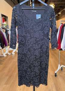 Josie Natori Lace Scoop Neck Long Sleeve Dress