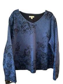 Coldwater Creek blue floral fleece pullover