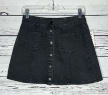 Brandy Melville Pacsun NWT 27/4 Black Denim Snap Button Front A-Line Jean Skirt