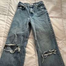 distressed wide leg denim jeans