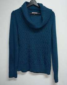 Hekla & Co Italy Womens Cowl Neck Chunky Cable Knit Wool Blend Sweater SZ L Blue