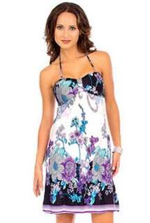 Cristinalove Purple & White Floral V Neck Spaghetti Strap Sundress Small