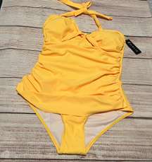 Women One Piece Yellow Swimsuit. Size L