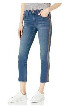 Jessica Simpson Arrow Straight Leg Jeans Size 24W Side Stripe Raw Hem Stretch