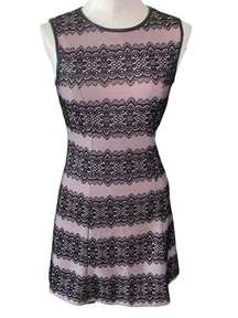 Jessica Simpson Lace embroidered Sleeveless Striped Shift Dress Pink Black Sz 2