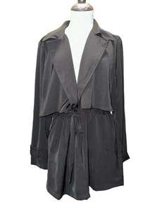 MudPie Trench Cardigan Womens Hollis Flap Black Tie Waist Classic Size Medium