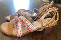 MIX No 6 Lex Embroidered Gladiator Boho Sandals Stacked Heel - size 10