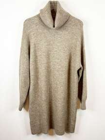 Mango Taldora Wool Blend Turtleneck Sweater Dress L Tan