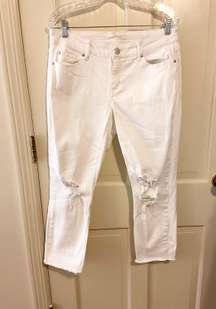 raw hem white distressed skinny jeans