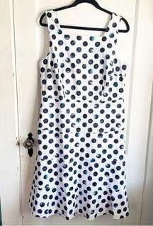 Talbots Watercolor Polka Dots Square Neck Sheath Dress Blue White NWT 12