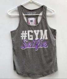 Chin Up Apparel Athletic Sporty Racerback Workout Gray Graphic Tank Size S