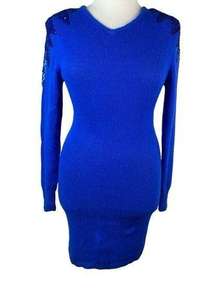 Nilani Vintage Blue Sequin Sweater Dress Sz M Silk Angora‎ Runs Small Hong Kong