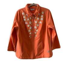 Dream Jeannes By Quacker Factory Medium Orange Floral Embroidered Zip Jacket