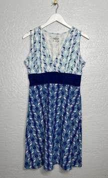 Women M Blue White Margot Dress Sleeveless Organic Cotton V Neck