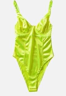 Fluorescent Yellow Neon Cami Bodysuit woman top one piece intimate New Sz small