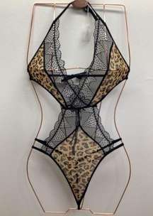 Leopard one piece lingerie with back and neck tie New With Tags