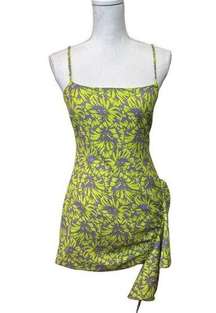 Cinq a Sept Mini Floral Dress Ruffle Hip Sheath Green Purple Womens Size 4