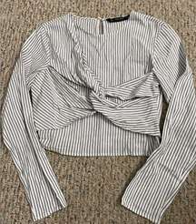 Zara Basic Women's Striped Long Sleeve Top Twist Front Size Small