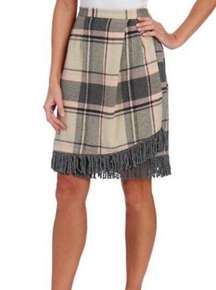 FOR CYNTHIA Skirt Wool Blend Faux Wrap Fringe Plaid Business Casual Office Large