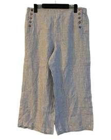 J. Jill Love Linen Pants Medium Blue White Cropped Wide Leg Striped Nautical