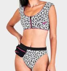 NWT Nike Women's Swim Party Dots High Waisted Bikini Set Black White Pink Size M