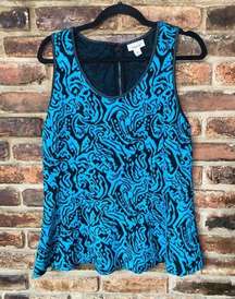 Ambar Teal Blue Black Textured Sleeveless Zip-Back Blouse Women's Size XL