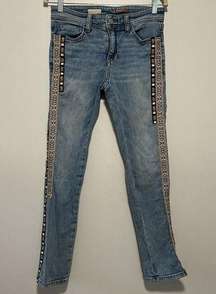 Pilcro Anthropologie Slim Boyfriend Cropped Jeans Aztec Tuxedo Stripe Size 26